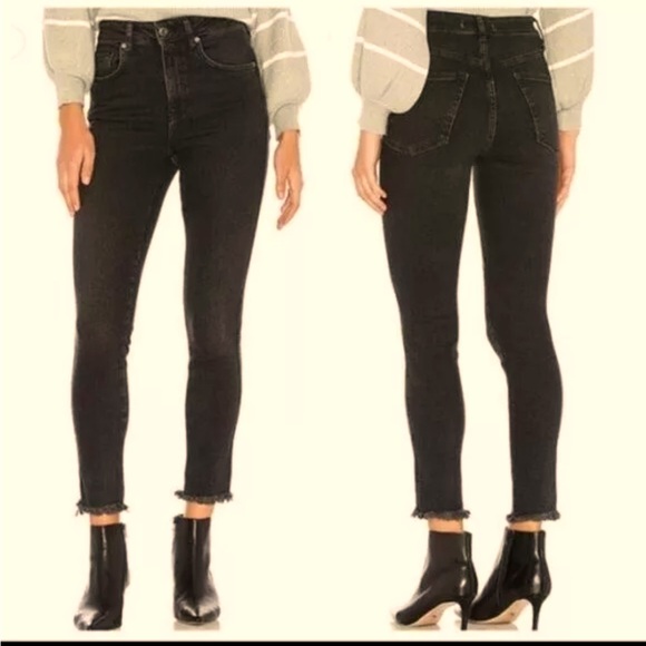 We The Free Denim - Free People We the free hi rise skinny distressed hem jeans ink black size 26